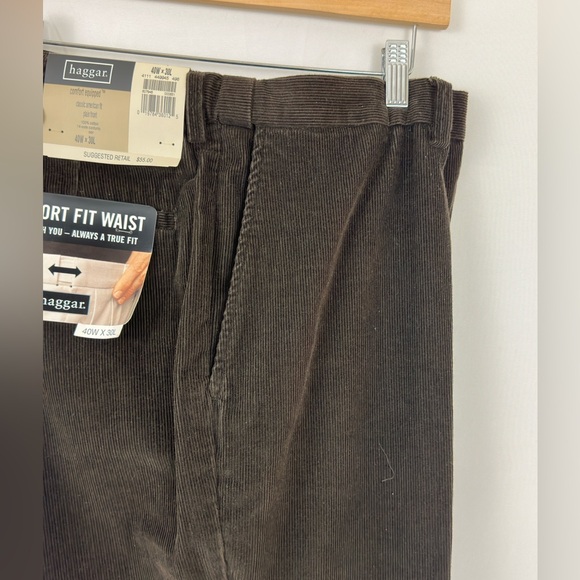 Haggar “Comfort Fit Waist” Oak Brown Flat Front Corduroy Pants 40W x 30L - Picture 8 of 10